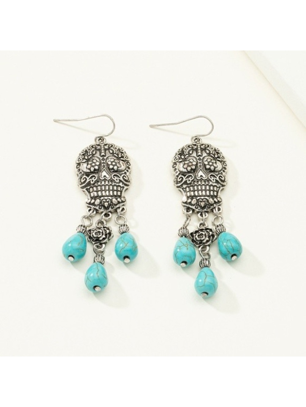 Turquoise and Silver Skull Earrings